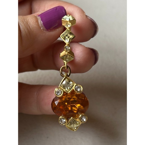 Roxanne Assoulin earrings clip on runway citrine color rhinestone statement WOW! - Picture 6 of 7